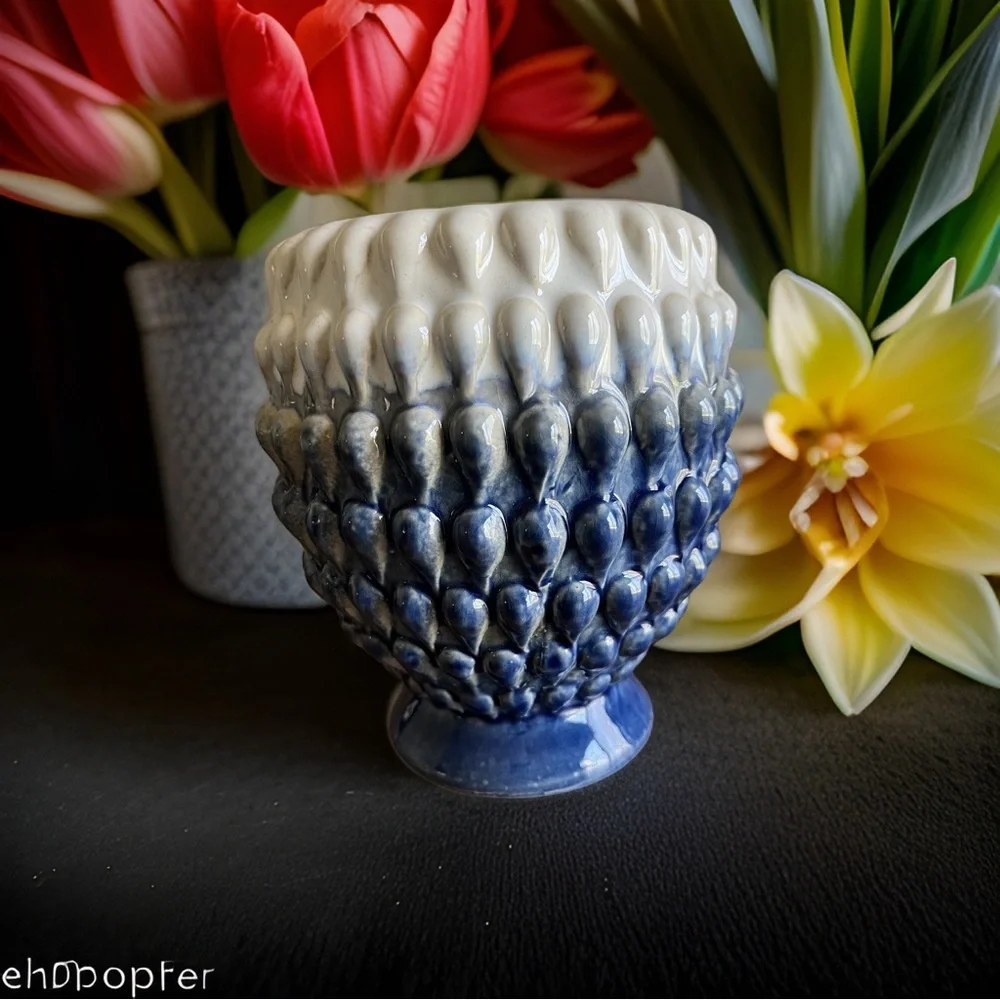 Blue And White Pinecone Ombre Ceramic Planter / Vase - Picture 5 of 5